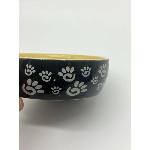 Small Ceramic Pet Cat Bowl 5” Dia Yellow & Black Feeder Water - Picture 4 of 9
